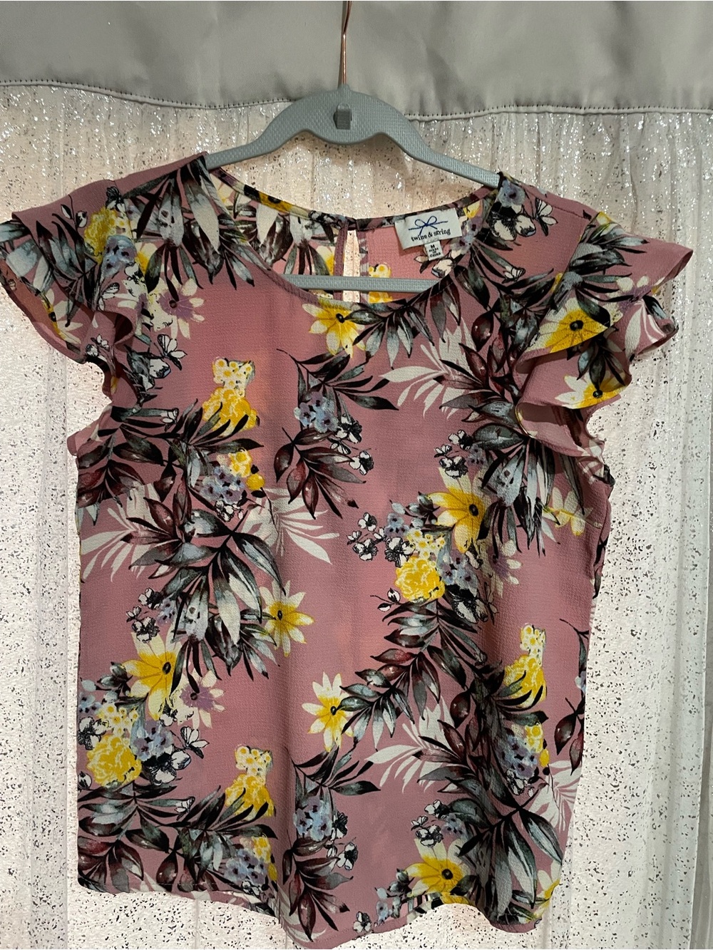 Floral Flutter Sleeve Blouse in Dusty Rose by London Times